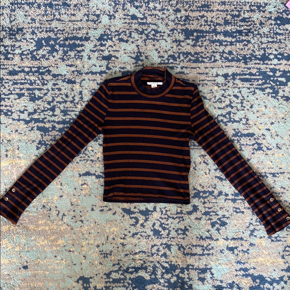 O'Neill Women’s Navy and Rust Striped Long Sleeve Tee